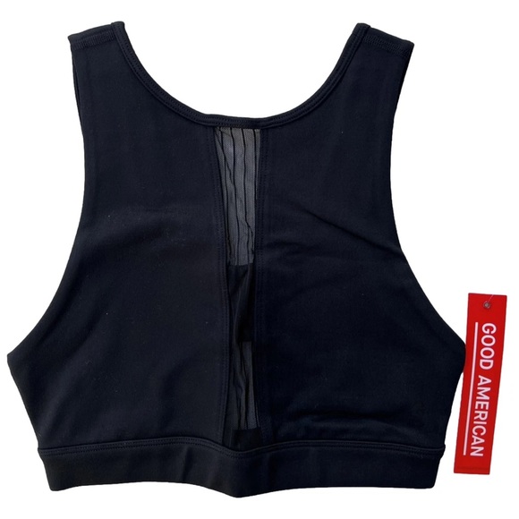black Good American pin tuck mesh sports bra | open cut out back | mesh accent - Picture 11 of 11